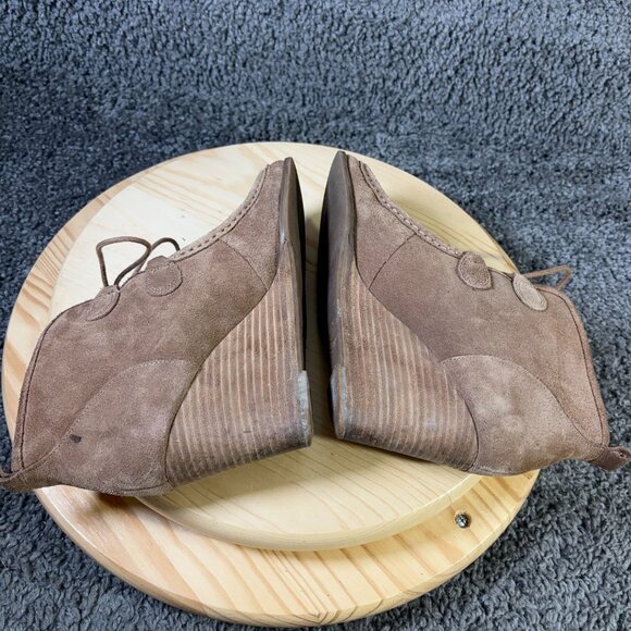 Lucky Brand Shoes Yaney Wedge Heel Ankle Boot Womens Size 9.5 Brown Lace Up Moc - Picture 6 of 12